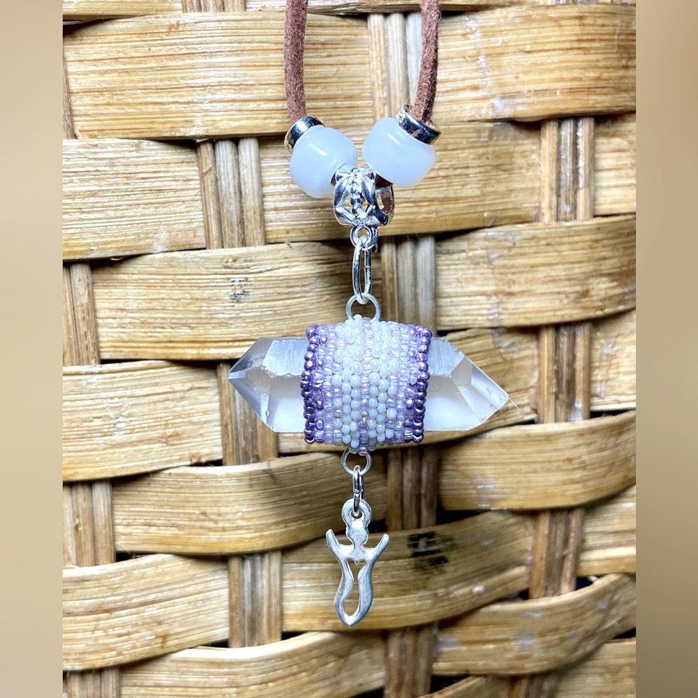 Double Terminated Quartz Crystal Feminine Divine Hand Crafted Pendant Necklace